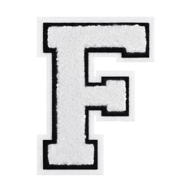 Imagem de 1 PÇ Patch de letra de chenille de ferro branco de 11,4 cm com borda preta – Remendos do alfabeto para roupas, jaquetas, mochilas, chapéus para decoração personalizada, nome personalizado e artesanato