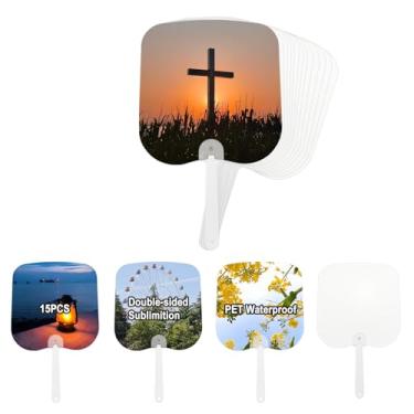 Imagem de Conjunto portátil de 15 peças de ventiladores de sublimação em branco: leques de mão de festas de igreja, leques de mão DIY de graduação, leques de sublimação dupla face, ventiladores de casamento