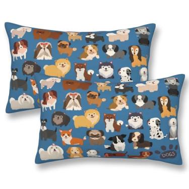 Imagem de ZYNTIRAX Conjunto de capas de almofada de cachorro fofo com estampa colorida de cães 30,5 x 50,8 cm, conjunto de 2 fronhas retangulares para cama de casa e sofá
