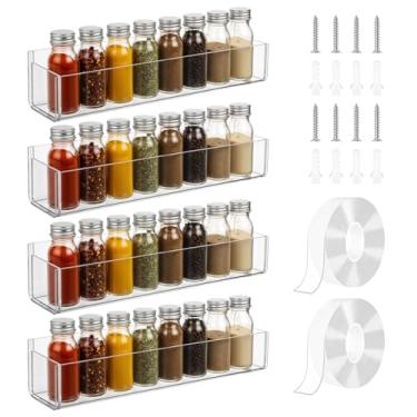 Imagem de Meyeyaia Suporte de especiarias de acrílico adesivo para parede, suporte de tempero de 30 cm com fita dupla face, pacote com 4 organizadores de temperos para porta de armário de cozinha/porta de