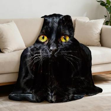 Imagem de GLOBLELAND Manta de flanela preta de gato preto 150 x 129 cm, lavável para animais de estimação, cobertor felpudo para sofá, cadeira, sofá, cama, dormitório, casa