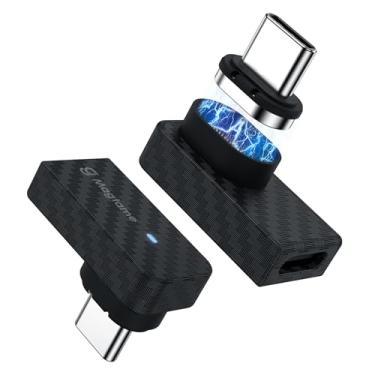 Imagem de Magtame Adaptador magnético USB C 90 graus 240W (pacote com 2), extensor USB-C de 90 graus de fibra de carbono de plástico de 24 pinos, carregamento rápido de 40 Gbps e vídeo 4K, porta de proteção