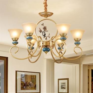 Imagem de Lustre de luxo europeu para sala de estar, estilo retrô americano, em cerâmica, para restaurante, quarto, escritório, hotel, casa de campo ou café, com luminária pendente de LED (G 6 lâmpada