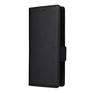 Imagem de LTLMYDAM Capa de couro para Samsung Galaxy Z Fold 7, carteira com função de suporte, fecho magnético, textura de lichia fina, preta, dobra 7