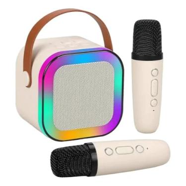 Imagem de Karaoke Infantil Portátil LED Bluetooth Com Microfones Sem Fio | THAINA STORE (Bege | 01 Microfone)