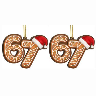 Imagem de Enfeite de Natal Santa Says Six Seven 2025, Enfeites engraçados de 67 memes, Enfeites de Natal engraçados 2025, enfeites de Papai Noel para árvore de Natal (C)