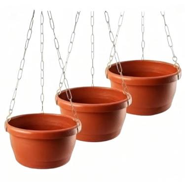Imagem de Vasos 21 cor Cerãmica com Corrente 44cm Dourada para Plantas pendentes 2,4 lts vasos para plantas Jardim Vertical, Varanda e Decoração de Interiores
