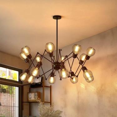 Imagem de Luminária pendente vintage industrial com LED, estilo americano criativo, ideal para sala de estar, restaurante, quarto, casa de campo, loft, loja de roupas, café, bar, casa de família (16 l