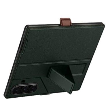 Imagem de LTLMYDAM Capa de couro para Samsung Galaxy Z Fold 7, protetor de tela integrado, capa flip, alça de dedo, função de suporte, capa, verde, dobra 7