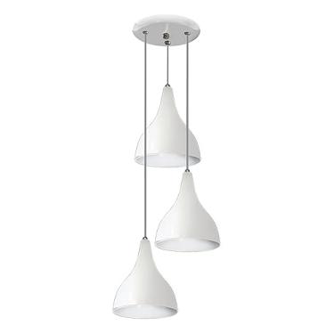 Imagem de Lustre Luminária Pendente Modelo Funil - Gota - Triplo - Ideal para mesa de Jantar (Branco)