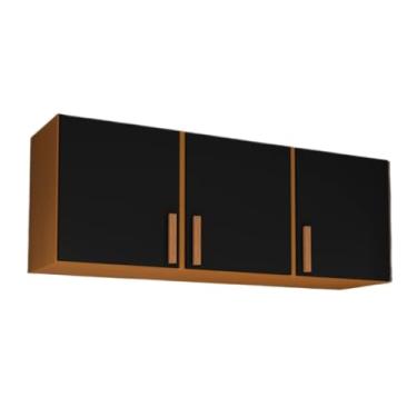 Imagem de Armário De Parede 3 Portas 120cm Aéreo Cozinha Lavanderia Multiuso (Preto/Cedro)