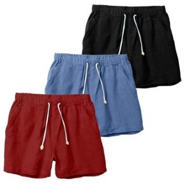 Imagem de Kit 3 Shorts Linho Premium Bermuda Masculina Moda Praia Luxo-Masculino