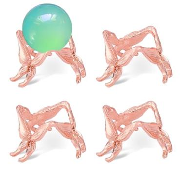 Imagem de AHANDMAKER 4 peças de suporte de bola de cristal borboleta de metal ouro rosa suporte de esfera base globo pedra expositor ornamentos para rochas mármores coleções de tênis mesa mesa decoração de casa