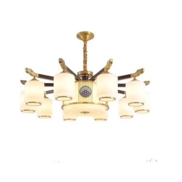 Imagem de Novo pendente minimalista zen em latão, estilo chinês | Iluminação principal ideal para sala de estar, sala de jantar, casas de estilo chinês e halls de duplex (10 lâmpadas)