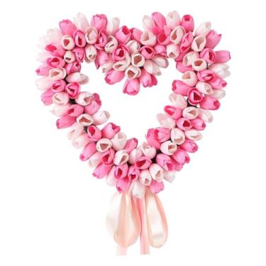 Imagem de IEUDNS Guirlanda artificial em formato de coração para porta de entrada, guirlandas de tulipas para primavera e verão para