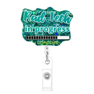 Imagem de Rad Tech in Progress Carretel de crachá retrátil engraçado clipe retrátil clipes de crachá de enfermagem para MRI Tech Rad RN enfermeira médica estudante radiologia tecnologia