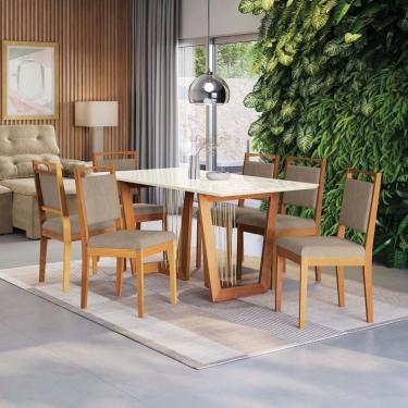 Imagem de Conjunto Sala De Jantar Lina Em Madeira Maciça 6 Cadeiras Linho Fendi