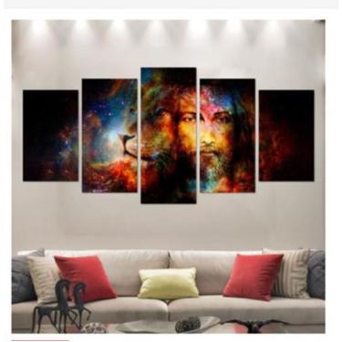 Imagem de quadros decorativo 5 peças mod Leão jesus aquarelas - autopc 3mm