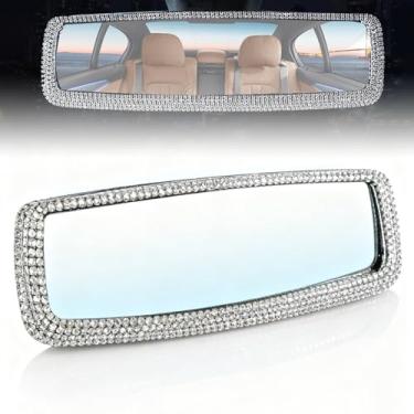 Imagem de AMZAUTO Espelho retrovisor de strass brilhante, acessórios retrovisores internos de carro, acessórios retrovisores decorativos, espelho retrovisor panorâmico com strass brilhante, borda de diamantes