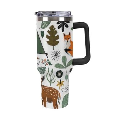 Imagem de Copo de carro de grande capacidade de 1,134 g, copo Stanley, animais da floresta, veado, raposa, aço inoxidável, isolado a vácuo, copo de café selado para suporte de copo de carro e ao ar livre à