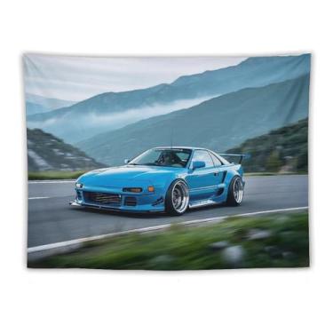 Imagem de HouLaiZhe JDM Tapeçaria de carro azul Jdm carro Mr2 modificado esportes pendurar na parede quarto decoração de casa tapeçarias estética piquenique decoração de parede arte de parede para dormitório