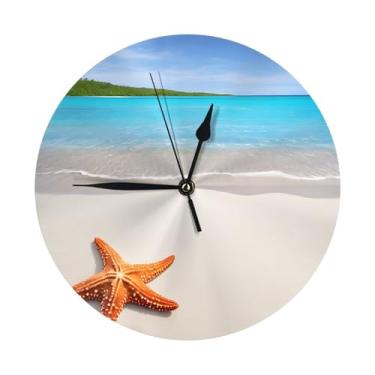 Imagem de ZERAOKE Praia - Relógio de parede redondo moderno - silencioso sem tique-taque operado por bateria, decoração de mesa ou parede para sala de estar, quarto, escritório.