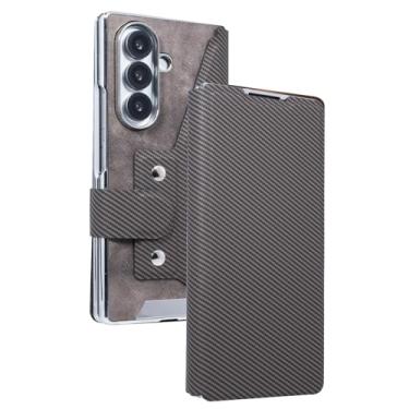 Imagem de LTLMYDAM Capa de couro para Samsung Galaxy Z Fold 7, protetor de tela flip slots para cartões, capa com suporte, textura de fibra de carbono, capa de negócios, latão, dobra 7