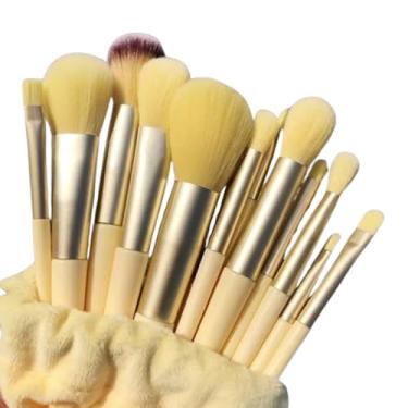 Imagem de Kit de Pincéis de Maquiagem 13 Peças Profissional, Cerdas Sintéticas,Para Base, Blush, Sombra, Delineador, Lábios (Amarelo)