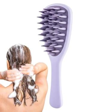Imagem de 1 pente de xampu de cabo longo, pente anticaspa de dentes largos, pincel de xampu multifuncional, fácil de usar e adequado para uso diário (roxo)