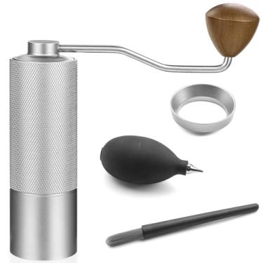 Imagem de Moedor de café manual com rebarba de aço inoxidável, moedor de café portátil para expresso, viagens, acampamento e escritório (prata)