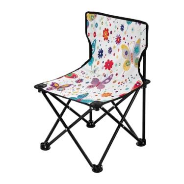 Imagem de Wassud Cadeira de acampamento, leve, portátil, borboletas, coloridas, cadeira dobrável ao ar livre, tecido Oxford, cadeira de praia para jardim, praia, pesca