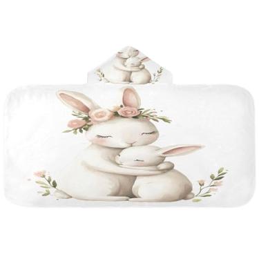 Imagem de Burbuja Toalha de banho com capuz Hugging Bunny para crianças, toalha de praia de pelúcia macia absorvente para meninas e meninos 3-10 anos, 61 x 127 cm