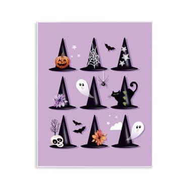 Imagem de Stupell Industries "Chapéus de bruxa variados em roxo", arte de placa de parede, 28 x 35 - litografia montada em madeira MDF - Imagem de arte de parede pendurada feita nos EUA - Pronto para pendurar