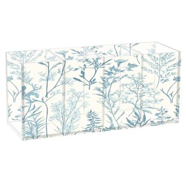 Imagem de Burbuja Porta-canetas de acrílico vintage Herbs Wildflowers, 4 compartimentos, suporte de lápis transparente para pincéis de maquiagem, acessórios de mesa de escritório em casa