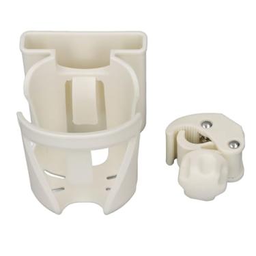 Imagem de Suporte de copo para carrinho SIWOTED com suporte para telefone Suporte multifuncional seguro portátil de ângulo ajustável Suporte universal para bebidas para cadeira de rodas (Bege)