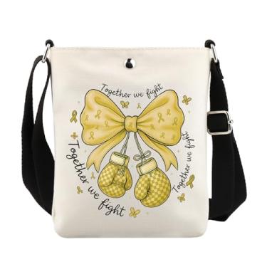 Imagem de VAMSII Presente de conscientização do câncer infantil bolsa transversal com fita dourada presente de guerreiro de câncer presente de sobrevivente de câncer, Uschildhoodcross