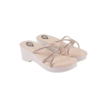 Imagem de Shoetopia Salto com tira estilo Rhinstone enfeitado para mulheres e meninas, palmilha acolchoada, casual, étnica, festiva, roupa de festa, Dourado, 8 UK