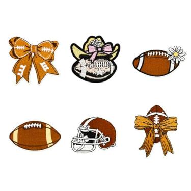 Imagem de MALOYANVE 6 peças de remendos bordados de futebol para mulheres, homens, chapéus, roupas, mochila bordada, esportes, ferro, faça você mesmo, adesivos (chapéu de cowboy rúgbi)