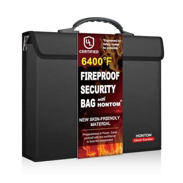 Imagem de Hontom Bolsa de documentos à prova de fogo com 2 bolsos, material atualizado de 3,537.8 °C Bolsa para dinheiro à prova de fogo com tampa, bolsa de armazenamento seguro para viagem para casa e incêndio