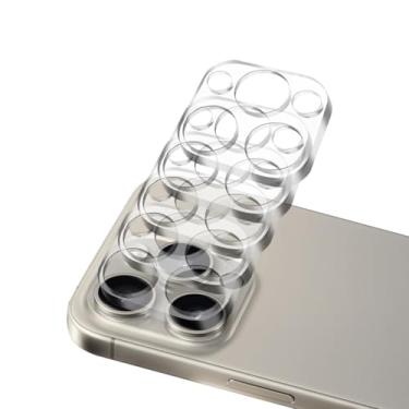 Imagem de Pacote com 5 protetores de lente de câmera para iPhone 15 Pro e iPhone 15 Pro Max, vidro temperado, dureza 9H, ultra HD, antiarranhões, fácil de instalar, compatível com capas [não afeta fotos