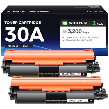 Imagem de Cartucho de toner preto 30A pacote com 2 com chip de substituição de alto rendimento para HP 30A CF230A 30X CF230X compatível com impressora HP LaserJet Pro MFP M227fdw M227fdn M203dw M227sdn M203dn