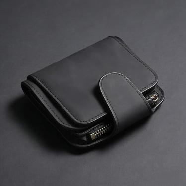 Imagem de Carteira feminina de couro PU, carteira feminina elegante com vários compartimentos para cartões, bolso com zíper, compartimento para dinheiro, janela para identidade, Preto, Moderno