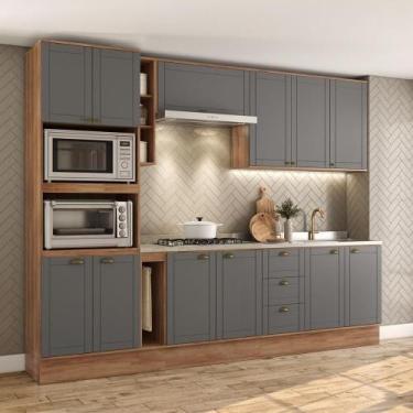 Imagem de Armário De Cozinha Completa Com Balcão Milla Quest Carraro Nogal Cinza