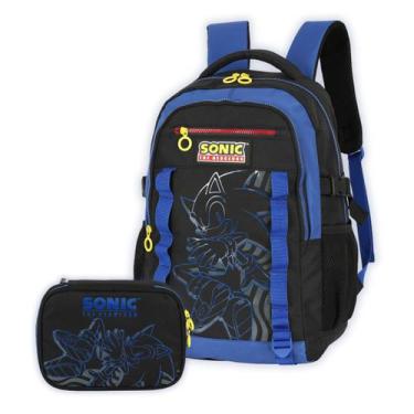 Imagem de Kit Mochila Costas Sonic E Estojo Box Meninos Escolar Teen Cor:Azul, A