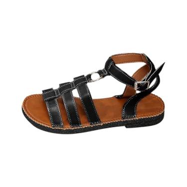 Imagem de Sandálias femininas de bico redondo romano casual praia primavera verão versátil EU 36-43 Reino Unido 3,5-7 EUA 5,5-9 comprimento do pé 23-26,7 cm, Preto, 36