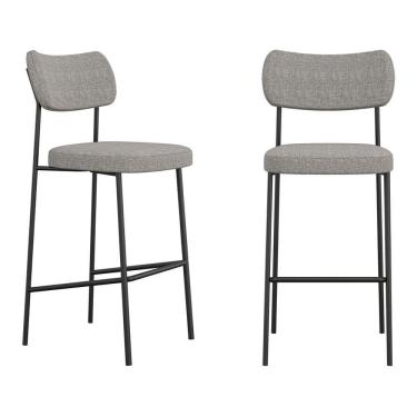 Imagem de Kit 02 Banquetas Altas Para Cozinha Lila Estofada Com Encosto Linho Cinza - Desk Design