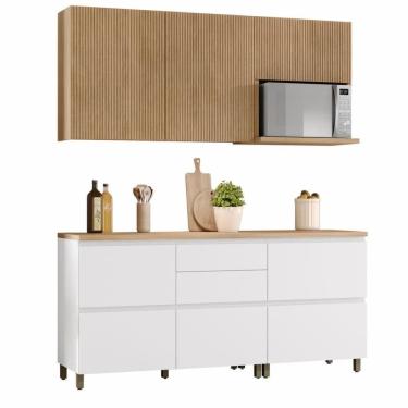 Imagem de Armário De Cozinha Completa 100% Mdf 7 Portas 5 Gavetas Raissa Nesher Branco / Madeirado