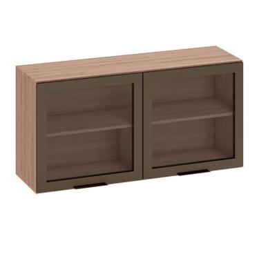 Imagem de Armário Aéreo 2 Portas Vidro 120cm Etna Poliman Móveis Carvalho Oak