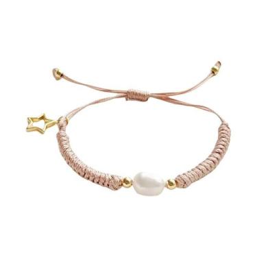 Imagem de Pulseira De Pérolas Artesanal De Luxo Feminina Com Pingente De Estrela