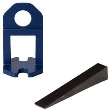 Imagem de Cunha Plástica Preta Para Aplicação em Assentamento Pisos Azulejos 50 un + Nivelador Para Piso Azul 1mm 100 un